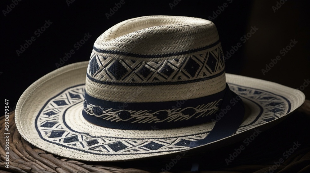 A Panama hat with a wide brim, adorned with intricate embroidery Generative AI