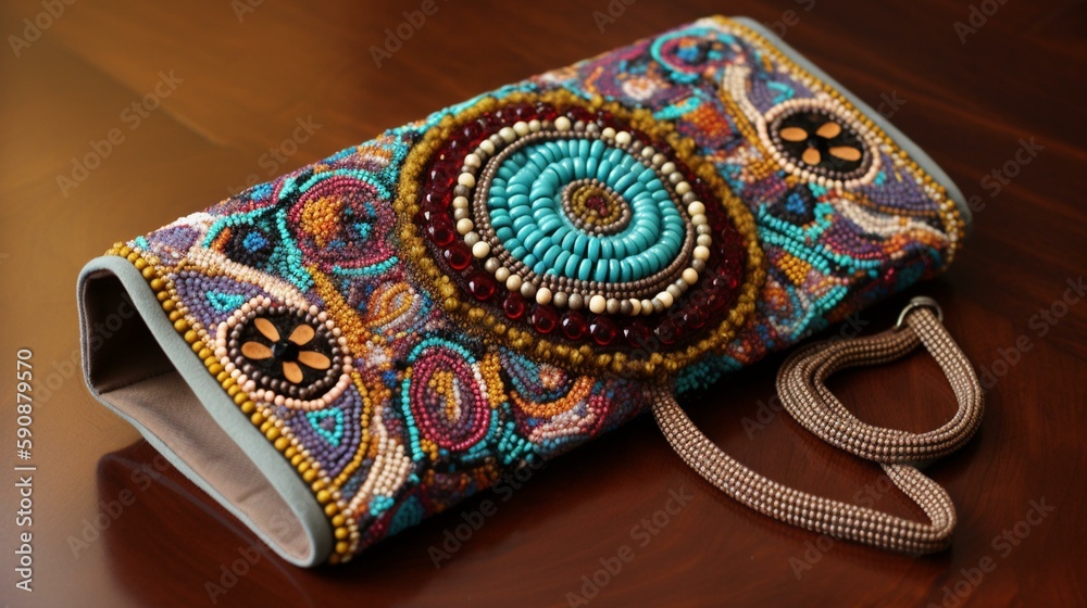 A stylish clutch with intricate beading and embroidery in a traditional Panama style Generative AI A stylish clutch with intricate beading and embroidery in a traditional Panama style Generative AI