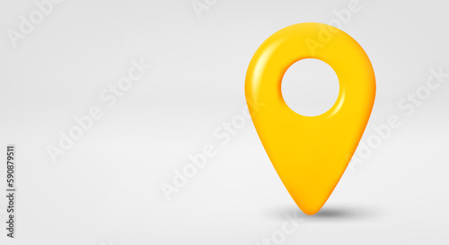 Yellow location pointer. 3d vector banner with copy space