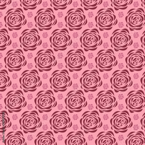 Geometric flowers with a seamless pattern on red background. Repeating brown floral vector illustration