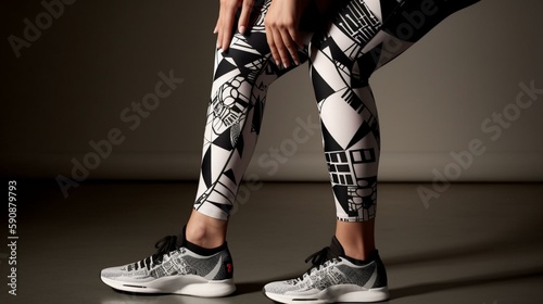 A pair of leggings with a bold, graphic print in black and white Generative AI