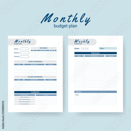 Printable personal monthly budget planner, vector illustration