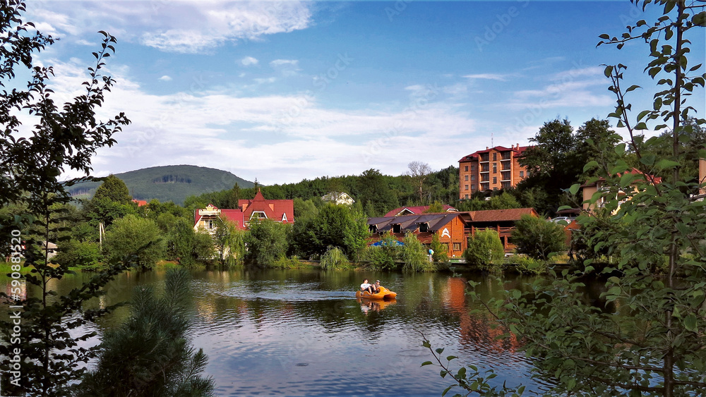 Naklejka premium Tourist complex Polyana. Transcarpathia, Ukraine.