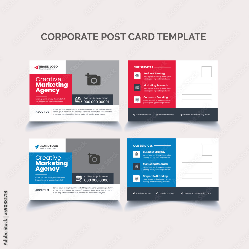 Obraz premium Corporate Creative Modern Business Post Card or EDDM Card Red Or Blue Template Design