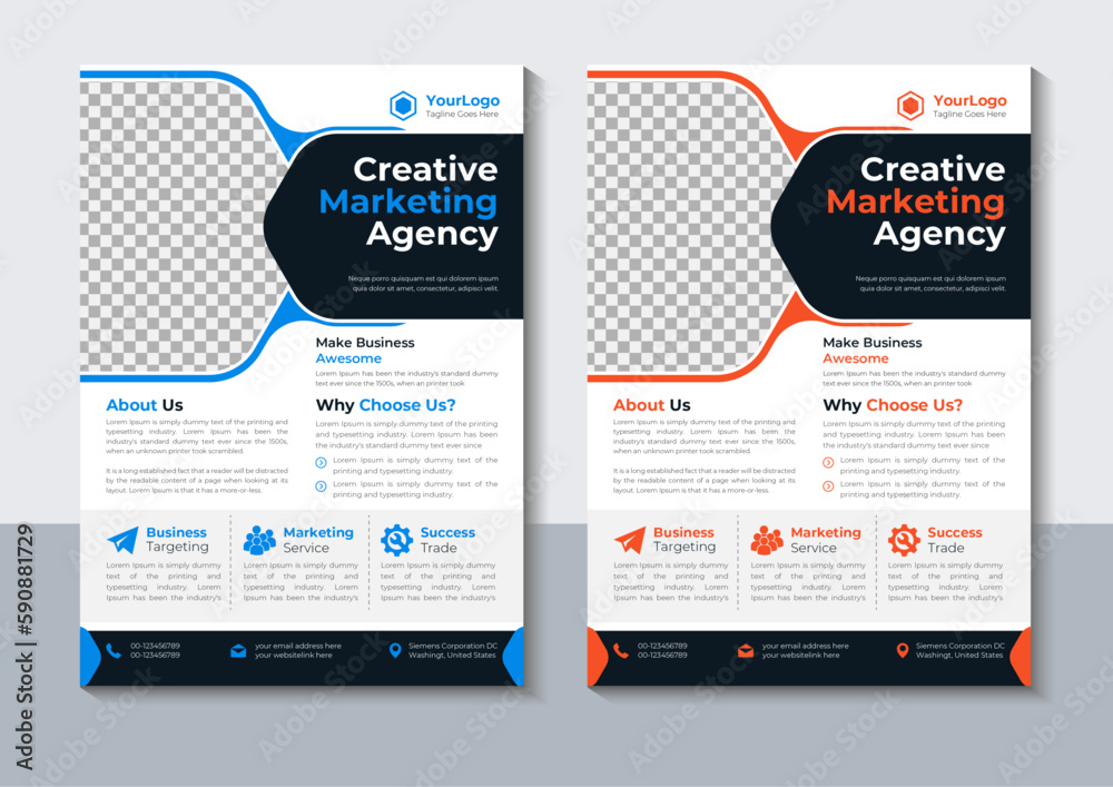 Obraz premium Business Flyer Design, Creative Marketing Agency Flyer Template, Annual Report, layout, Vector illustrator