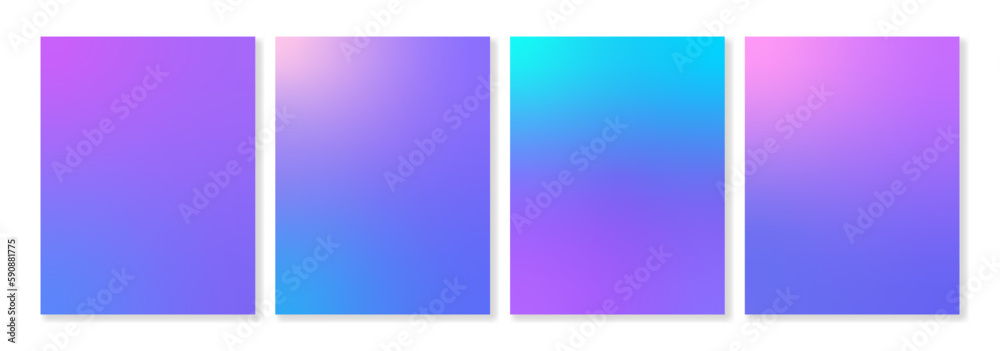Set of gradient backgrounds in blue, cyan and pink colors with soft transitions. For brochures, booklets, banners, posters, branding, social media and other projects. For web printing.