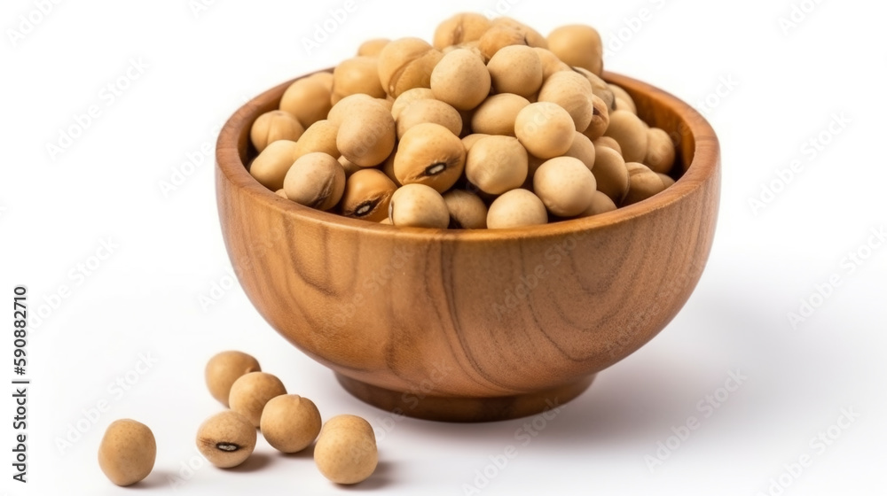 A wooden bowl of soya beans or soybean isolated on white. A wooden bowl of soya beans or soybean isolated on white.