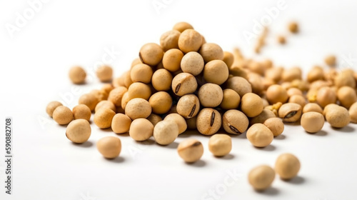 A Handful of soya beans or soybean isolated on white.