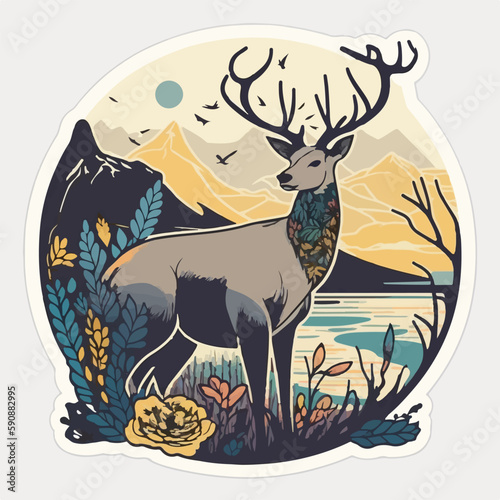 Graceful and elegant illustration of a deer in a natural forest setting in vector format