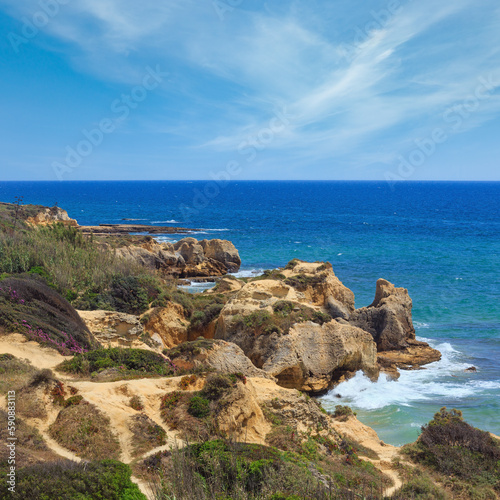 Summer Atlantic rocky coast view (Albufeira outskirts, Algarve, Portugal). © wildman