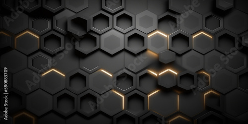 Dark Honey Comb Background With Golden Breathing Lights | Genrative Art