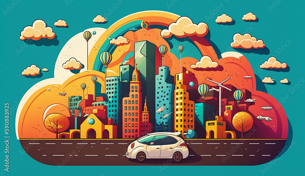 Social Networking City And Town With Automation Car On The World social-networking-city-and-town-with-automation-car-on-the-world