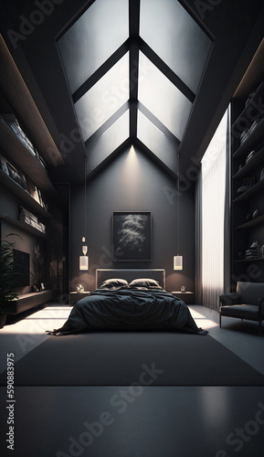 Dark Modern Aesthetic Bedroom With Ambient Light | Generative Art 