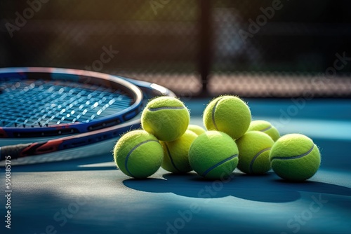 tennis racket and balls created with generative AI tools © frutai