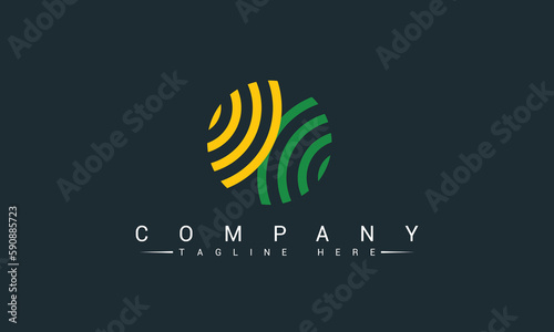 farm logo design. organic product. sun and green field. minimal vector emblem