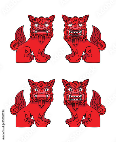 Shisa legendary creature guardian lions of Okinawa island Japan drawing in vector