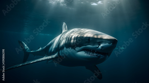 Megalodon in the Deep Sea. Generative AI