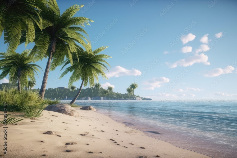 Fototapeta premium A serene beach scene with palm trees swaying Generative AI 3