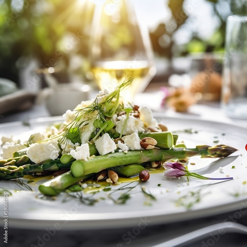 gourmet salad with asparagus and cheese