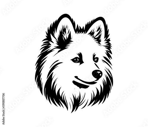 American Eskimo, Silhouettes Dog Face SVG, black and white American Eskimo vector