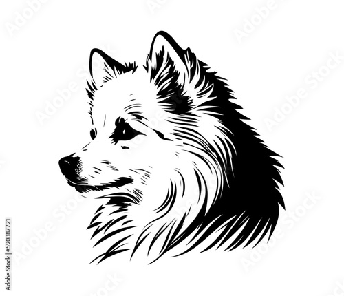 American Eskimo, Silhouettes Dog Face SVG, black and white American Eskimo vector