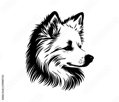 American Eskimo, Silhouettes Dog Face SVG, black and white American Eskimo vector