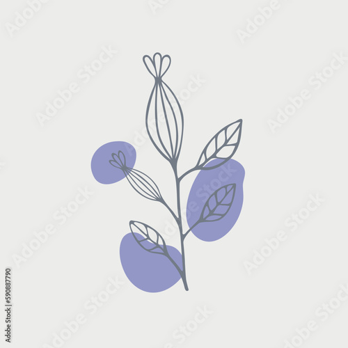 Hand drawn pattern with abstract Scandinavian nature elements on white background with pink spots. Doodle template for design. Vector illustration eps8