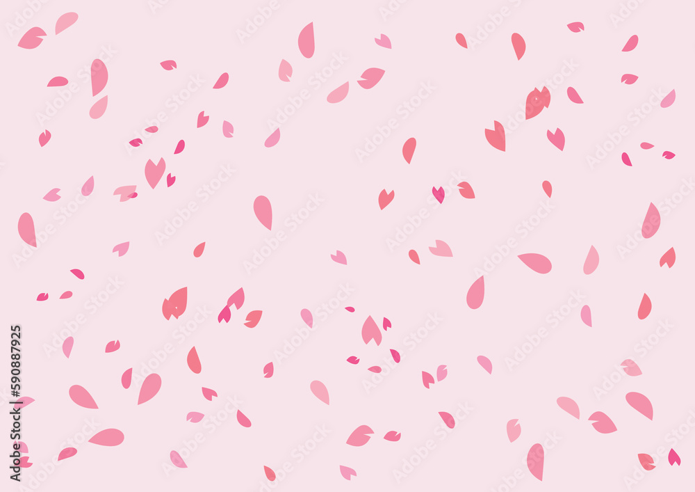 Seamless pattern of falling sakura petals on a pink background.