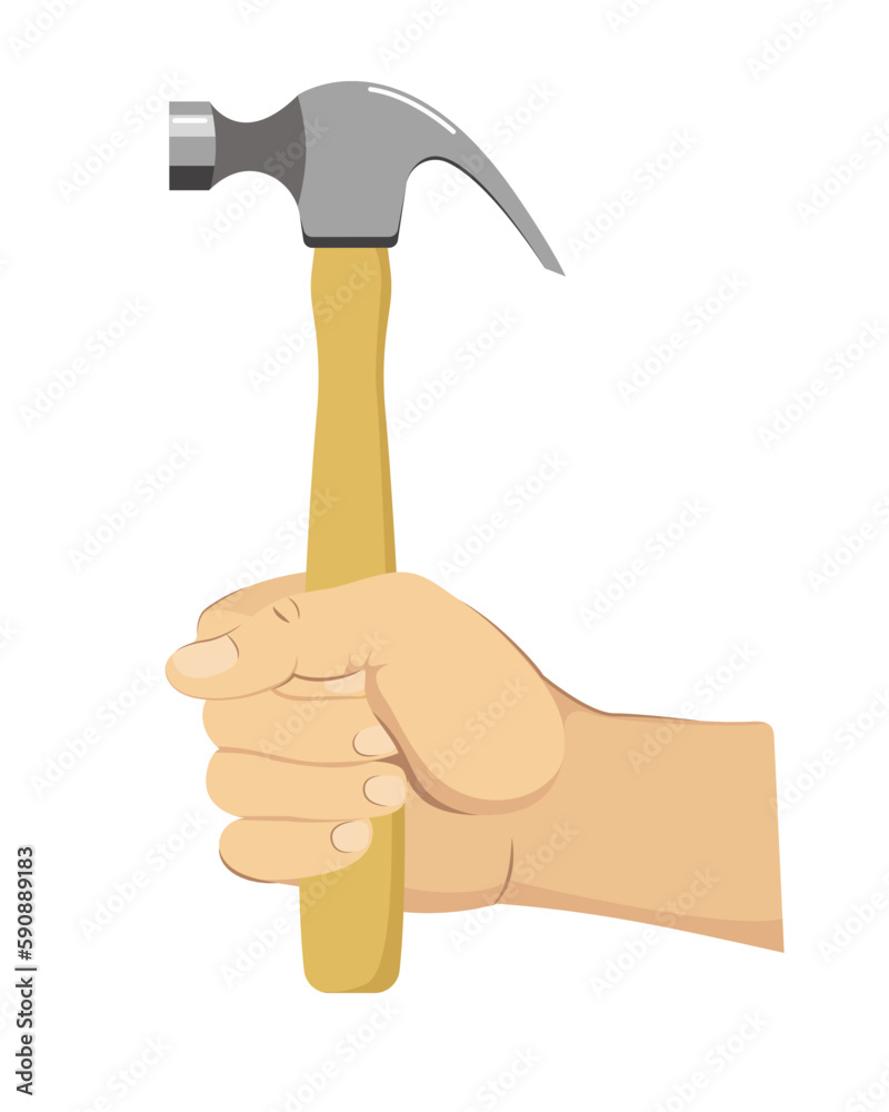 Hammer in hand. Flat style. Hammer in hand. Flat style.