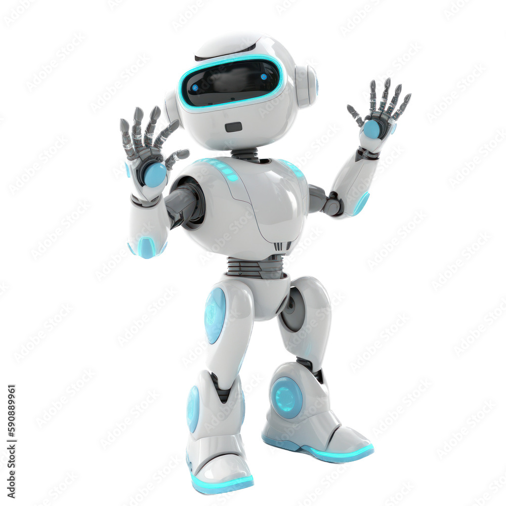 A blue robot android cartoon character A blue robot android cartoon character