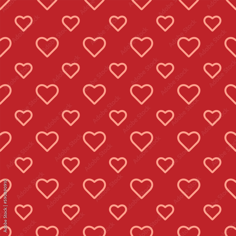 Love romantic theme. Vector abstract texture with small linear hearts. Stylish minimal design for wrapping fabric cloth print wedding decor. Valentines day pattern Textile swatch Red Heart Vivid red