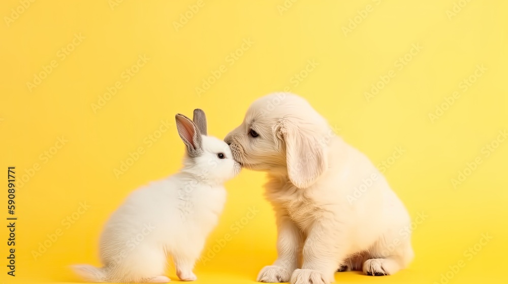 Puppy giving bunny a kiss Puppy giving bunny a kiss
