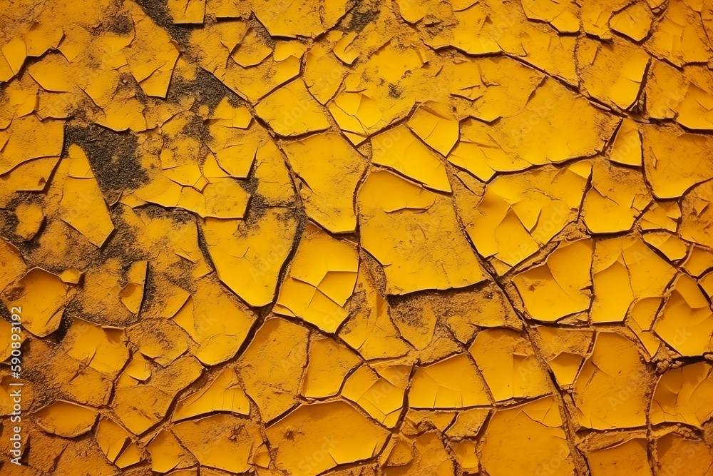 Yellow grunge or horror background. Old rough concrete distressed texture. The wall of the building with cracks. Close-up. Crushed broken damaged surface. AI generative Yellow grunge or horror background. Old rough concrete distressed texture. The wall of the building with cracks. Close-up. Crushed broken damaged surface. AI generative