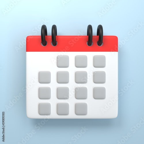 Monthly calendar for events,business planning ,reminder. isolated on blue background. 3d realistic symbol icon cartoon render.business planning schedule concept.