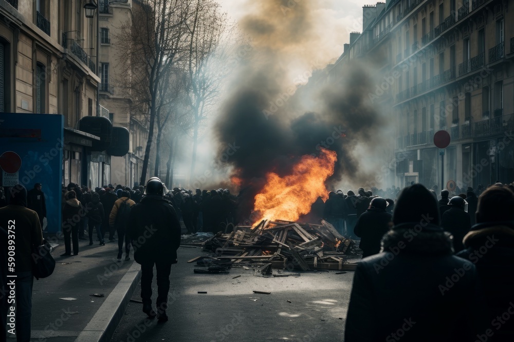 Paris demonstration chaos. Generate Ai