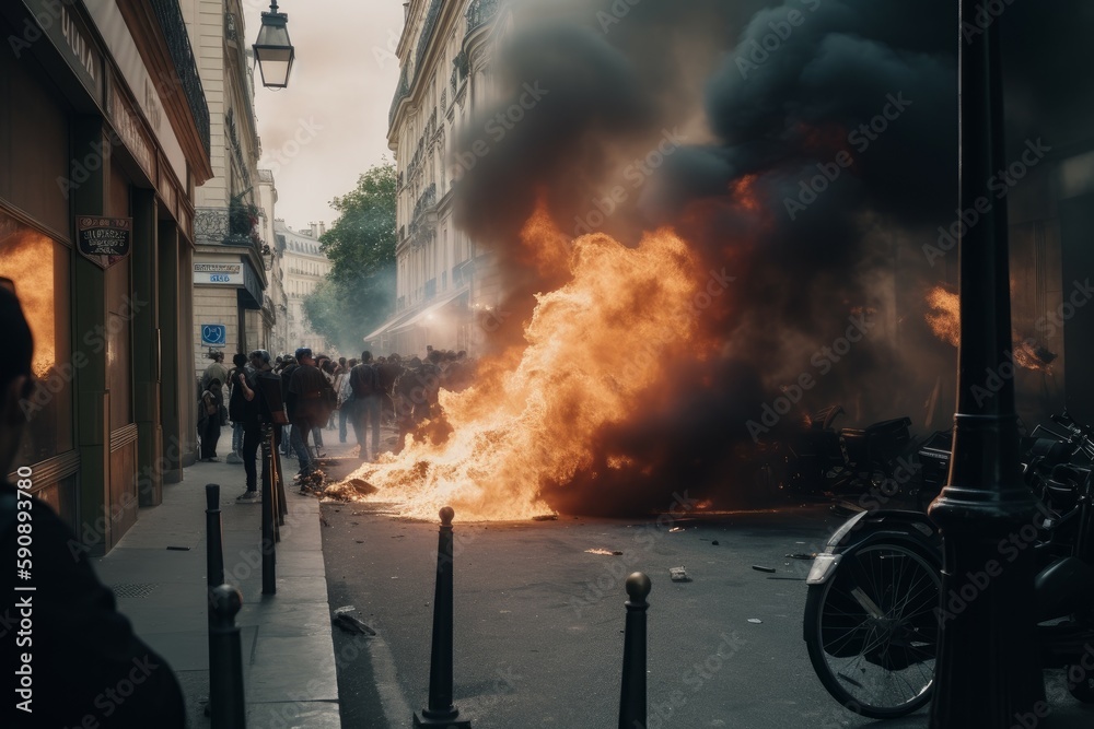 Paris demonstration fire. Generate Ai
