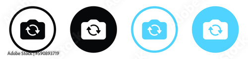 Flip camera icon. Photo camera symbol with rotation circular two arrows icon. rotate camera icon button in filled, thin line, outline and stroke style for apps and website