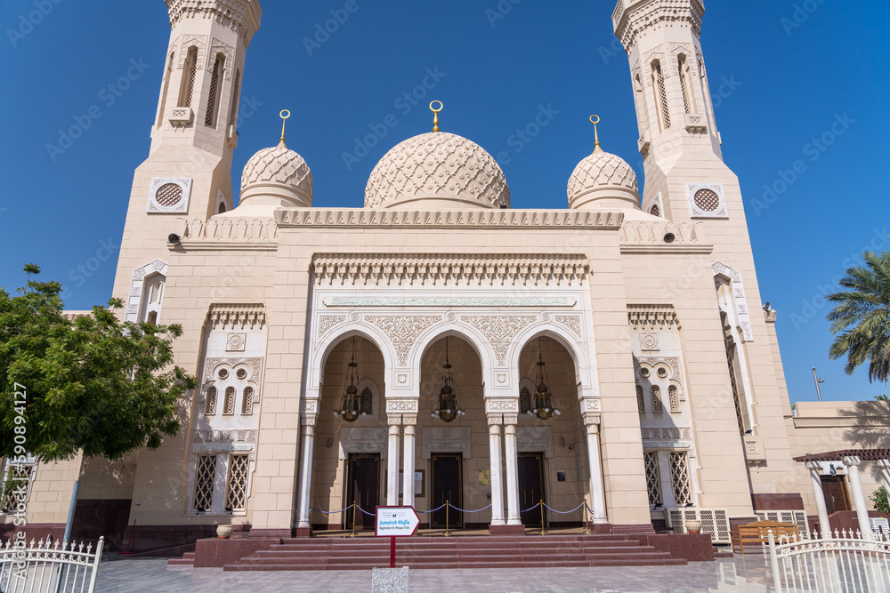 Entrance of the Jumeirah mosque in Dubai, UAE, open for cultural visits and education for visitors