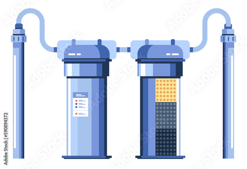Water purification filtration tank facility concept. Vector graphic design illustration