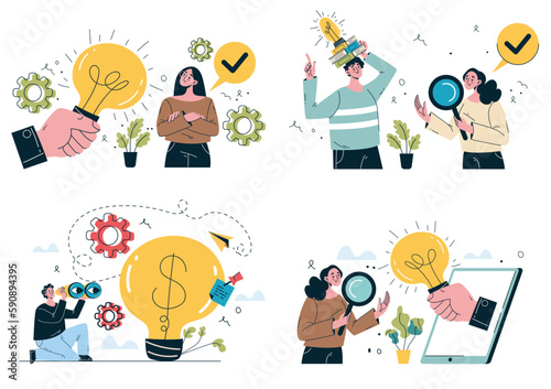 Team idea people brainstorm partnership solution abstract concept. Vector graphic design illustration