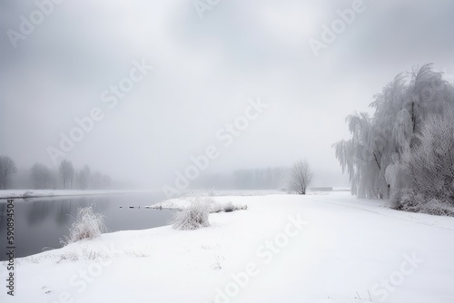Snow winter landscape. Generate Ai