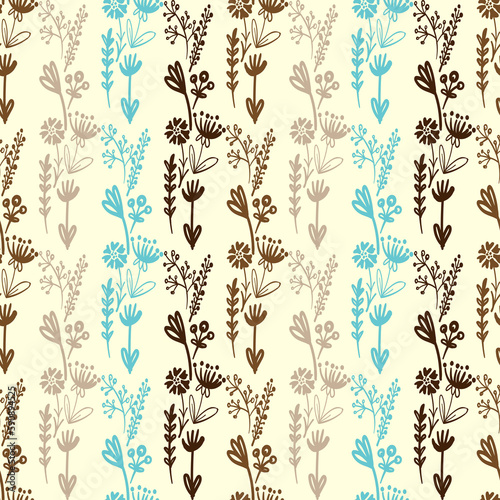 Floral seamless backgrounds set, hand drawn elements
