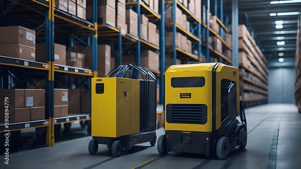 Future Technology Concept: Automated Retail Warehouse AGV Robots with ...