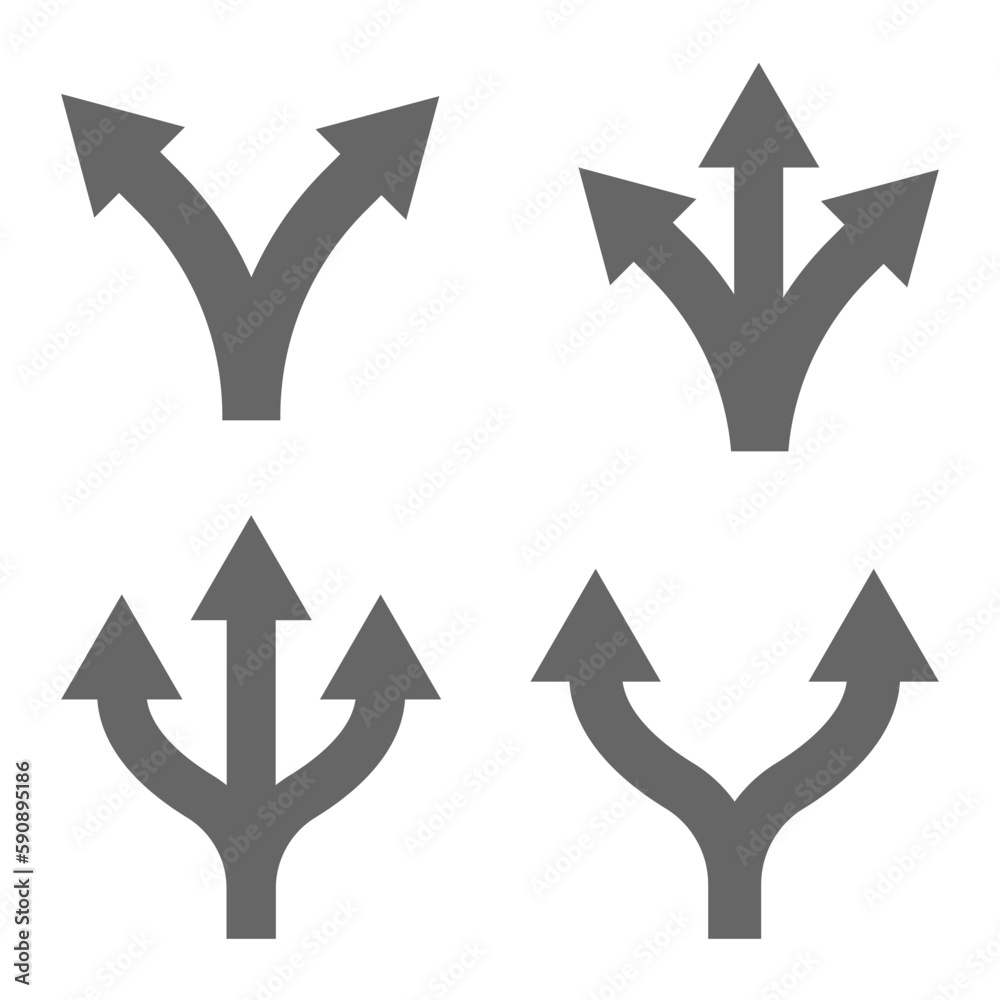 Road way arrow icon set. Two and three way arrows vector illustration Road way arrow icon set. Two and three way arrows vector illustration