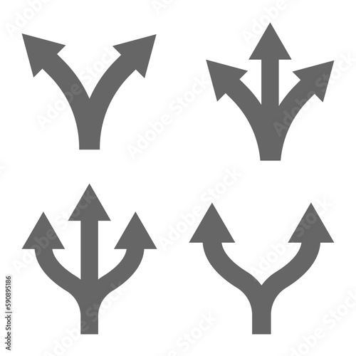 Road way arrow icon set. Two and three way arrows vector illustration
