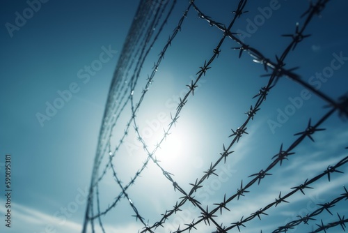 Metal wire fence. Generate Ai