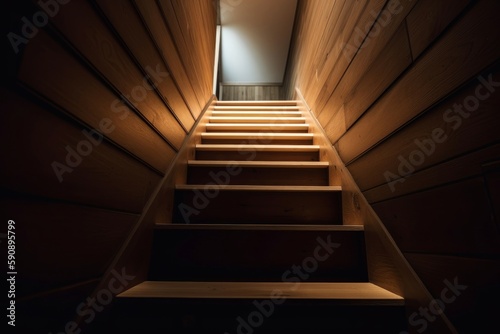 Old wooden staircase. Generate Ai