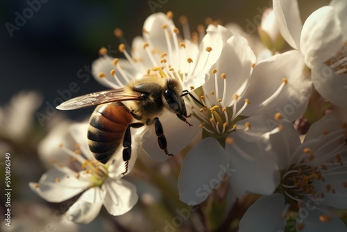 Bee macro flower. Generate Ai