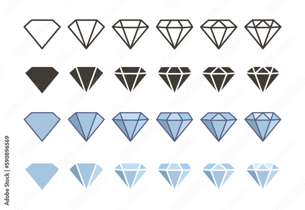 Vector linear stroke thin line icon illustration graphic element of a diamond in different styles Vector linear stroke thin line icon illustration graphic element of a diamond in different styles