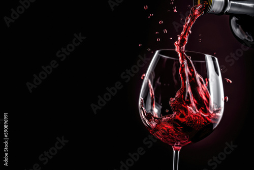 Red Wine Being Poured into Glass with Splashes. Generative AI